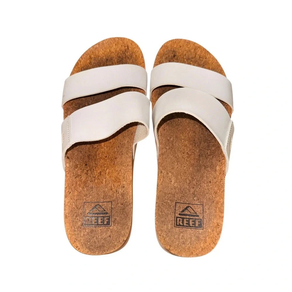 Reef Cushion Vista‎ Hi Sandals Womens 7 Pre-Owned Slide White Platform Cork 3154